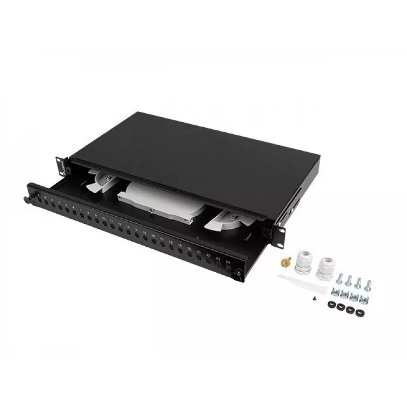 Optický patch panel LANBERG FOP1-24ST-FCB 1U 24xST / 24xFC racková montáž čierny