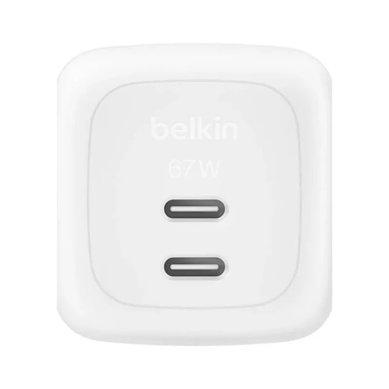 Interiérová AC rýchlonabíjačka Belkin WCH020KQ2MWH-B6 – 2x USB-C, 2 m integrovaný kábel, biela