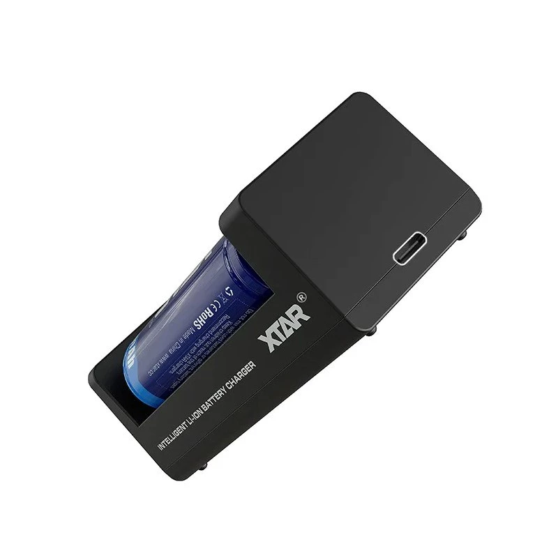 XTAR dvojslotová nabíjačka Li-Ion batérií pre 18650 články, USB-C vstup, 2 sloty, čierna, LED indikátory