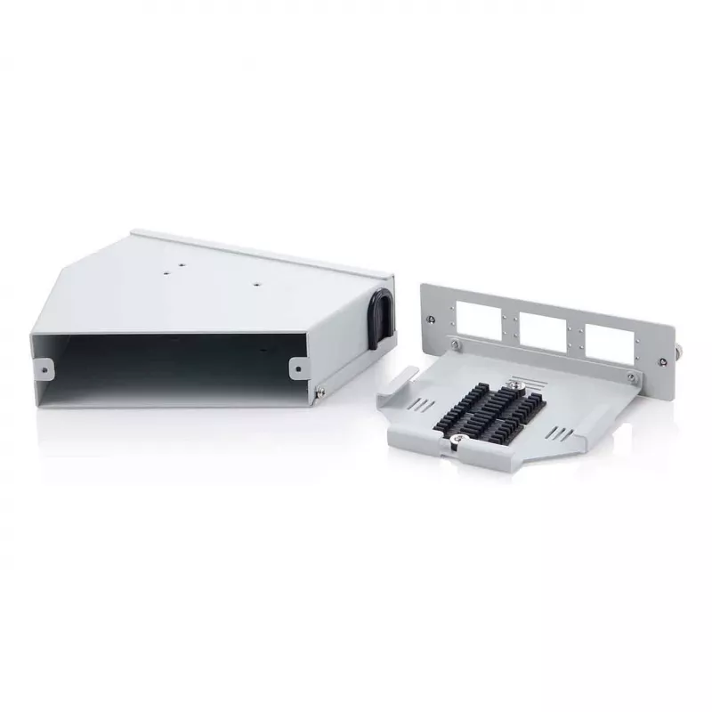 Lištový optický spleťový rozvádzač DIGITUS DN-96893 — uhlový, 6 SC DX / LC Quad, hliník, sivá