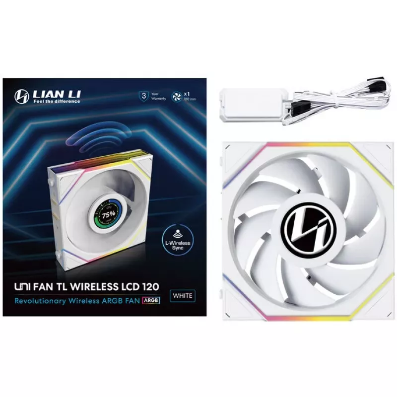 Lian Li UNI FAN TL Wireless LCD 120 White — 120mm PWM ventilátor s bezdrôtovým LCD ovládačom