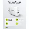 USB-C duálna rýchlonabíjačka, PD, GaN, 65 wattov (biela, 1x USB-C, 1x USB-A, Power Delivery)