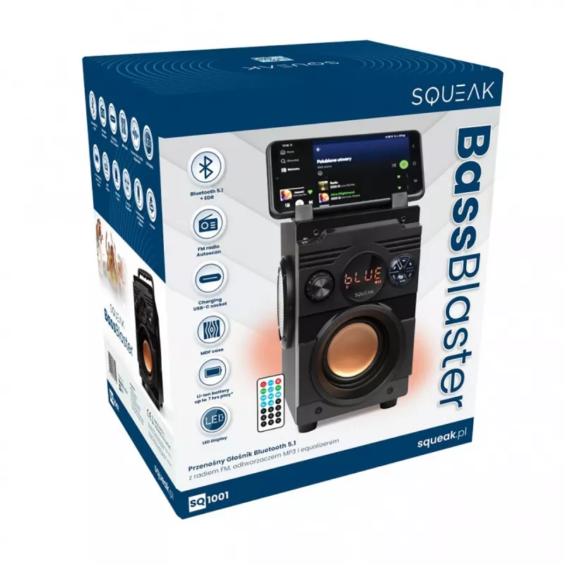 Squeak Bassblaster Bluetooth 5.1 reproduktor, FM rádio, MP3 prehrávač SQ1001