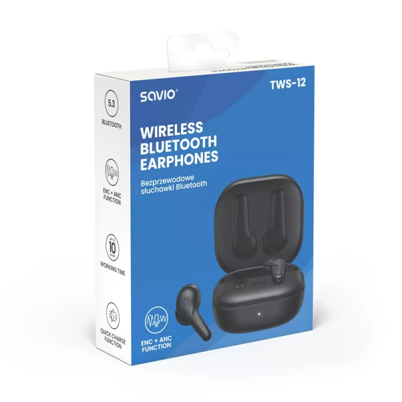 SAVIO In-Ear-TWS headset TWS-12, Bluetooth 5.3, integrovaný mikrofón, čierny