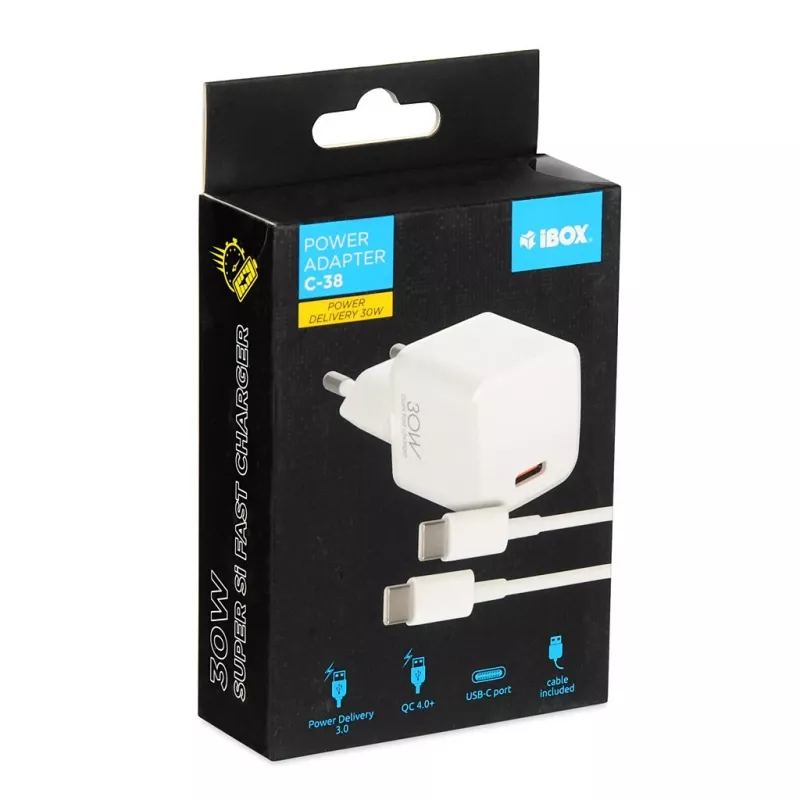 I-BOX C-38 PD30W nástenná nabíjačka, biela
