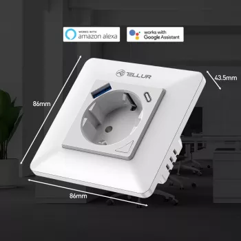 Inteligentná WiFi nástenná zásuvka Tellur TLL331531 – 3600 W 16 A, WiFi diaľkové ovládanie