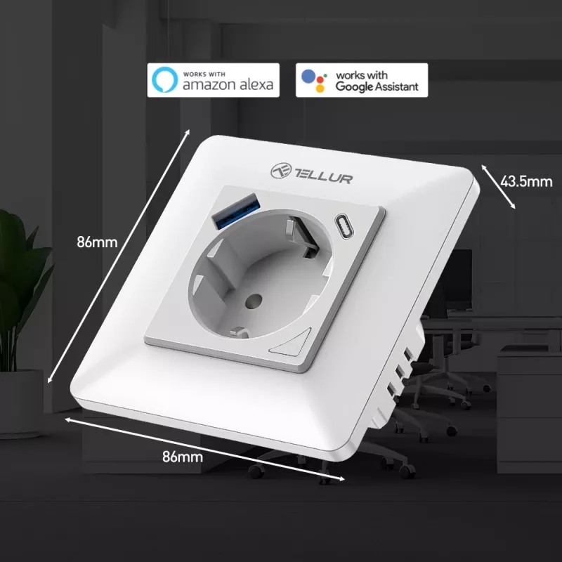 Inteligentná WiFi nástenná zásuvka Tellur TLL331531 – 3600 W 16 A, WiFi diaľkové ovládanie