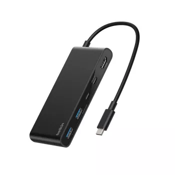 Belkin Connect, USB Type-C, HDMI, USB 2.0 Type-A, USB 3.2 Gen 1 (3.1 Gen 1) Type-C, MicroSD (TransFlash), SD, čierna, okrúhly kábel, 0,2 m