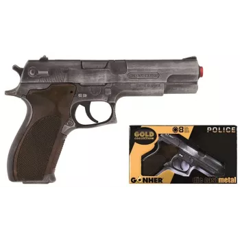 Hračkárska pištoľ na šípky Pulio Police gun metal GONHER 45/1 15545/1 — kovový vzhľad, jednoranová hračkárska zbraň