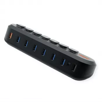 ROLINE USB 3.2 Gen 1 hub, 7-násobný, vymeniteľné tlačidlá, kábel s konektorom Type-A