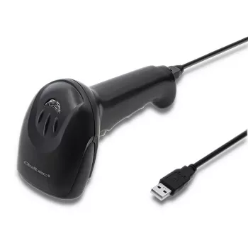 Ručný čítač čiarových kódov QOLTEC 50866 — 1D laserový skener, USB káblový, dosah 600 mm, čierny, 161,5×88×77 mm