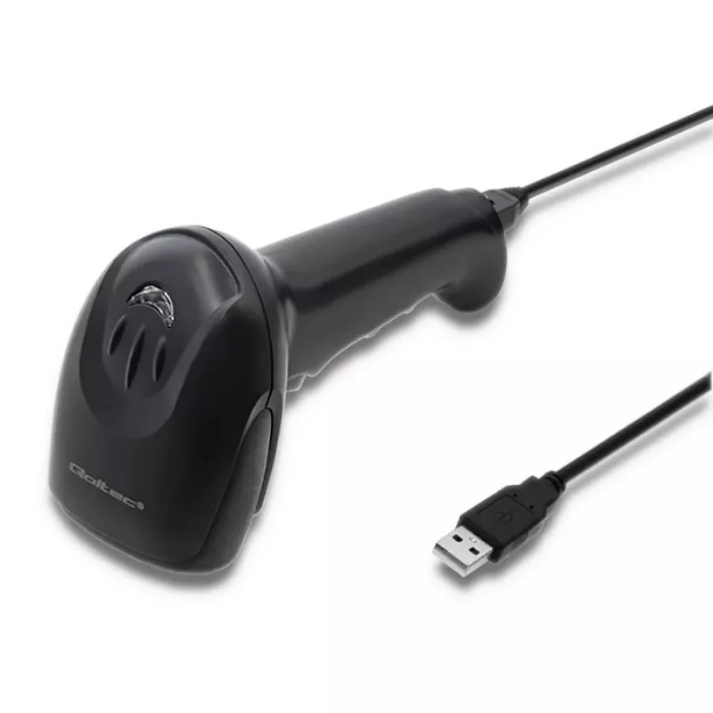 Laserová čítačka čiarových kódov 1D CCD Qoltec 50866, USB, čierna