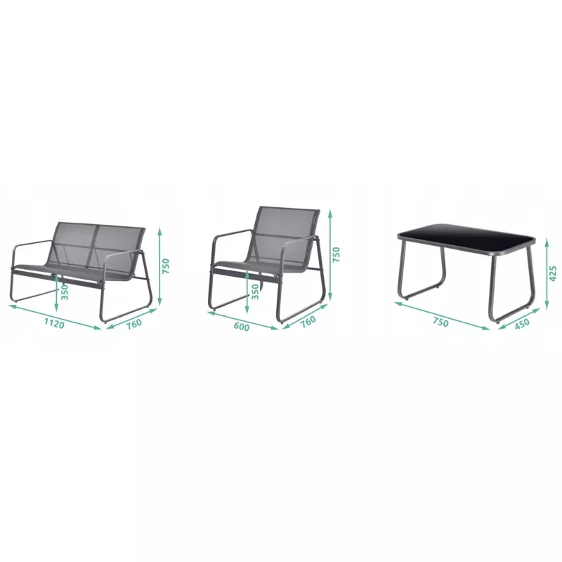 Extralink BLACK FOREST ZÁHRADNÁ SÚPRAVA TEXTILNÉ DVE STOLIČKY + LEŽADLO + SKLÁPACÍ STÔL ČIERNA L-0358 Outdoorová súprava