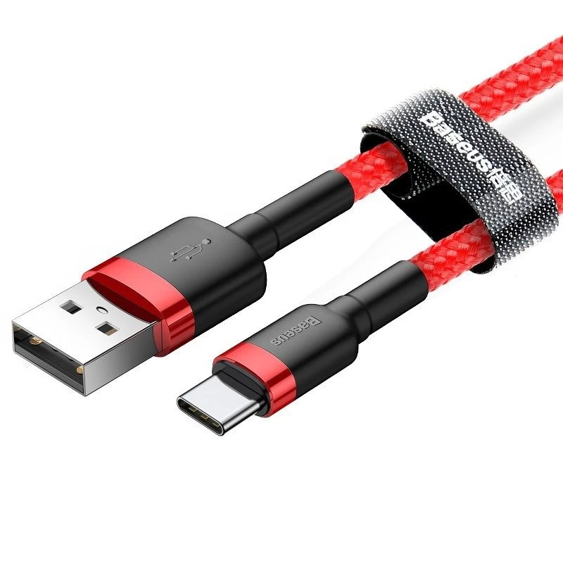USB 2.0 A na USB-C kábel Baseus CATKLF-B09 1m QC3.0 nylonové opletenie červený, rýchle nabíjanie a synchronizácia dát