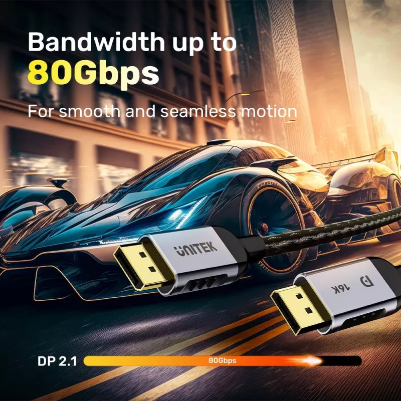 Unitek C1626GY01-1.5M kábel DisplayPort 2.1, 8K@120Hz, 1,5 m, čierny/sivý