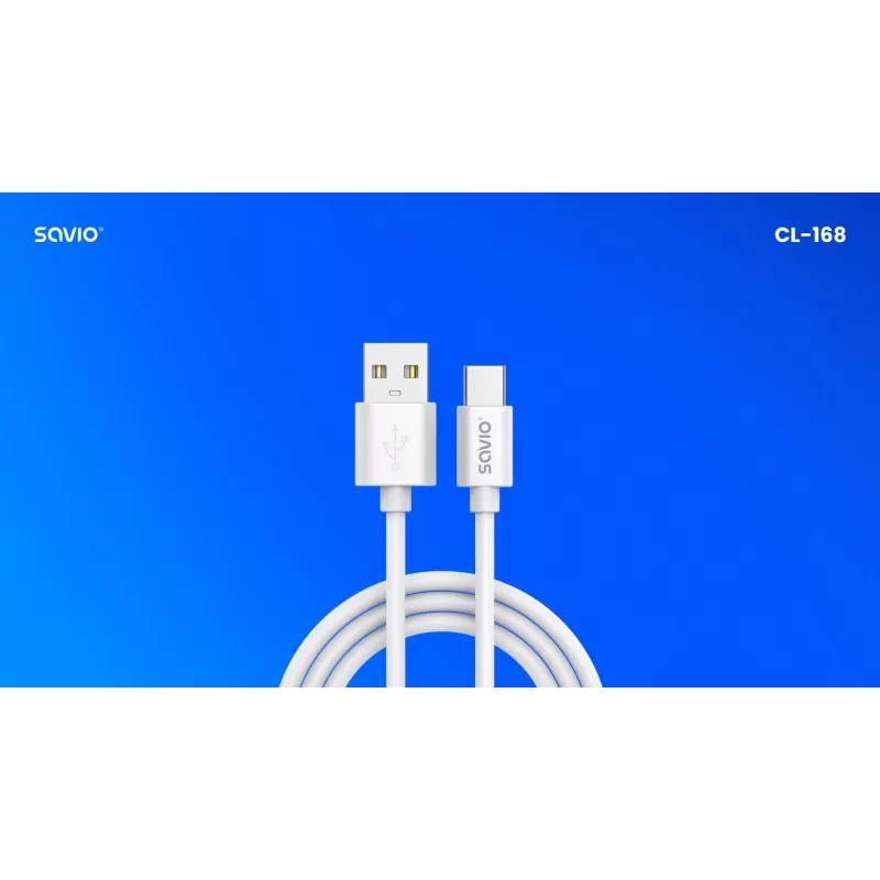 USB 2.0 kábel SAVIO CL-168, USB A (konektor samec) na USB C (konektor samec), 3 m, biely
