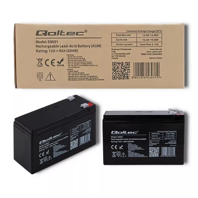 UPS batéria QOLTEC 53031 12V 9Ah zelená, 152×94×65 mm, 2,35 kg