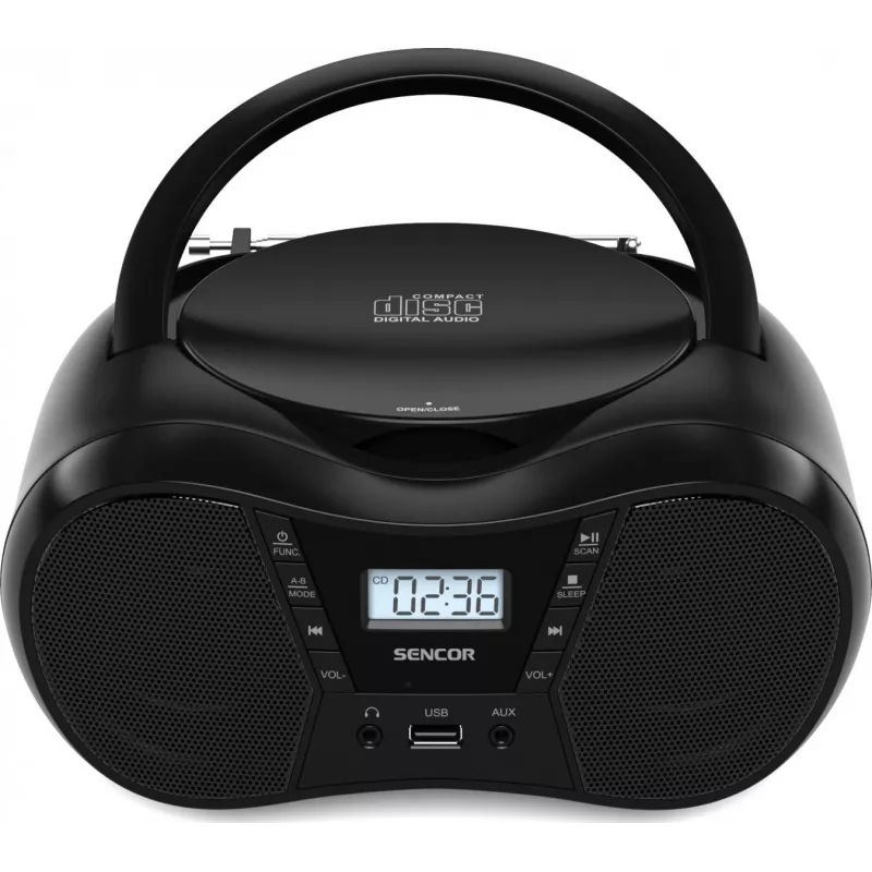 Sencor SPT 2300 BK boombox CD prehrávač, MP3, USB, Bluetooth, rádio FM, AUX, 4 W, čierny