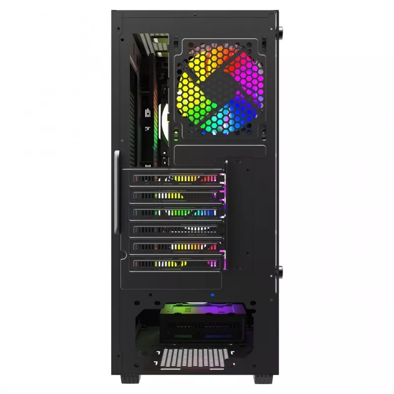 Savio Noctis Glass RGB Cube počítačová skriňa, ATX/Micro-ATX/Mini-ITX, predná strana z tvrdeného skla, RGB ventilátory, čierna