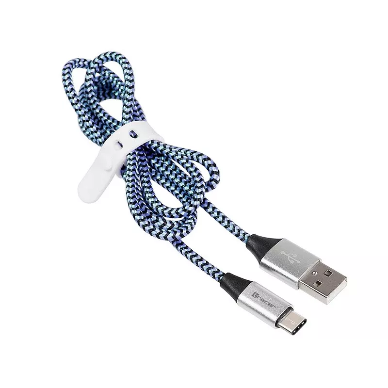 Tracer TRAKBK46266 USB kábel USB 2.0 1 m USB-C USB-A čierny modrý strieborný
