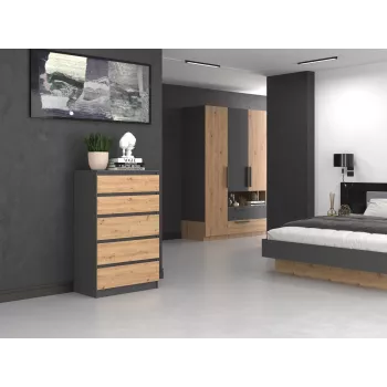 Komoda Topeshop M5 ANTRACYT/ARTISAN 5 zásuviek, antracit dub, 700×1095×400 mm