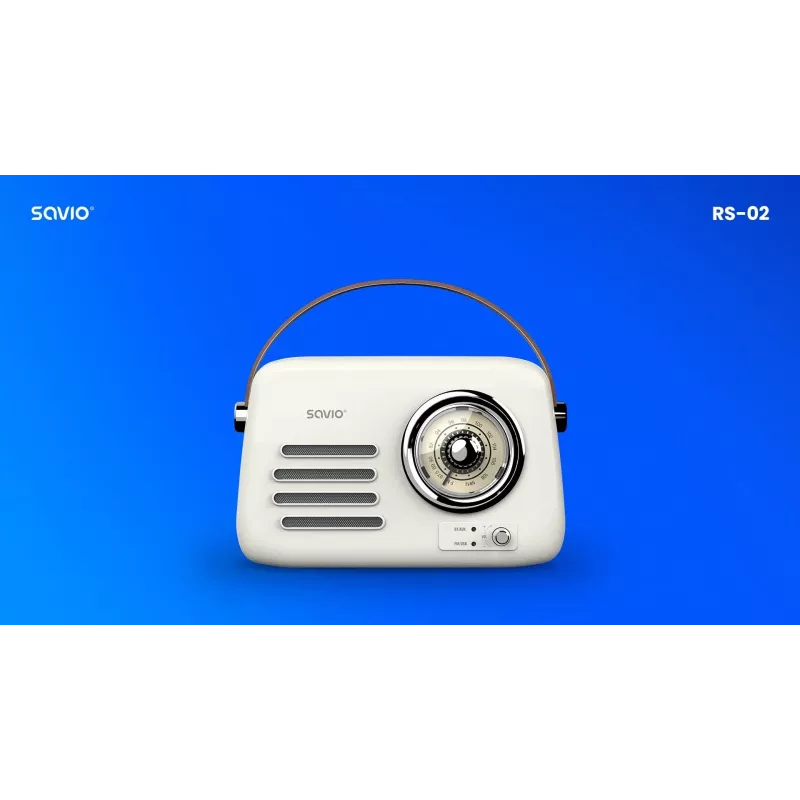 Prenosné rádio SAVIO RS-02 — analógový FM tuner, Bluetooth 5.3, napájanie USB, 3 W, biela