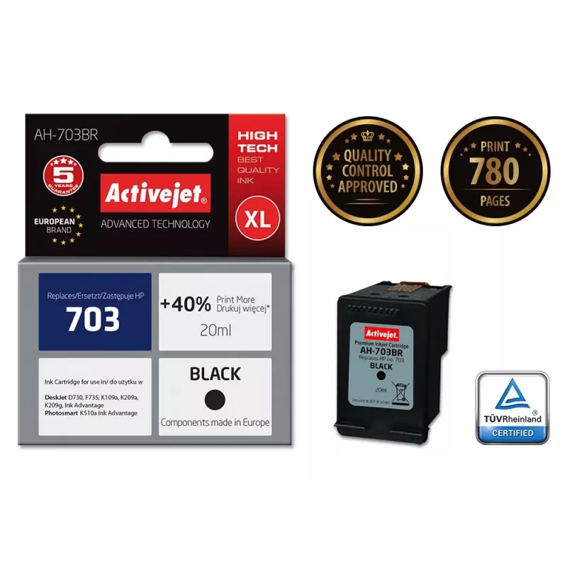 Atramentová kazeta ActiveJet AH-703BR kompatibilná s HP 703 CD887AE, čierna, High (XL) 20 ml, pigmentová