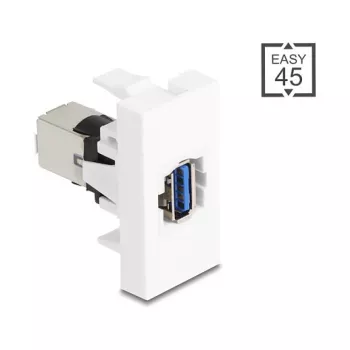 Keystone modul DELOCK 90910 – plochý USB-A konektor, biely, 45×22,5×42,6 mm