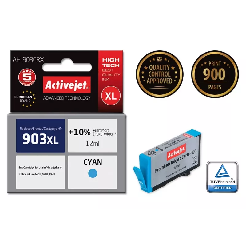 Activejet AH-903CRX atrament (náhrada za HP 903XL T6M03AE; Premium; 12 ml; azúrová)