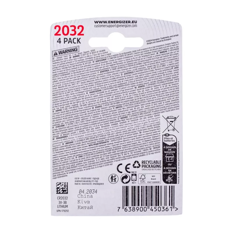 ENERGIZER BATÉRIA SPECIALIZED CR2032, 4 kusy, 3V, ECO