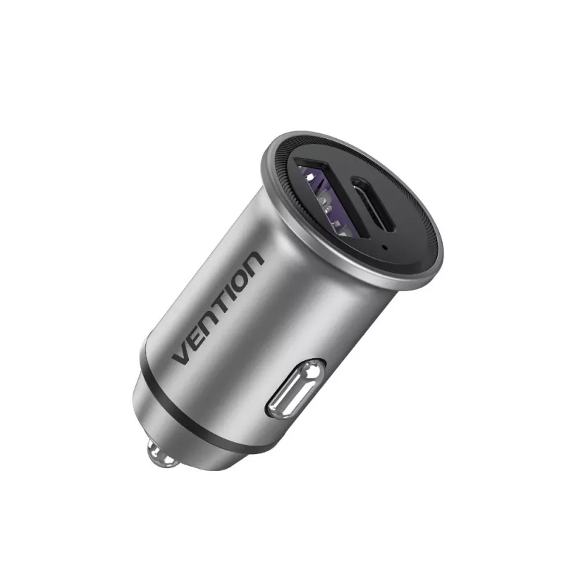 Vention dvojportová USB A+A (30+30) auto nabíjačka sivá mini štýl hliníková zliatina typ