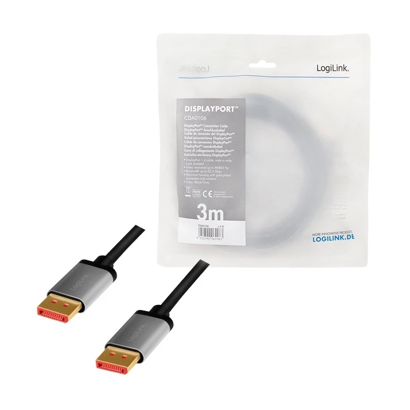LogiLink CDA0106 DisplayPort kábel čierny sivý 3 M