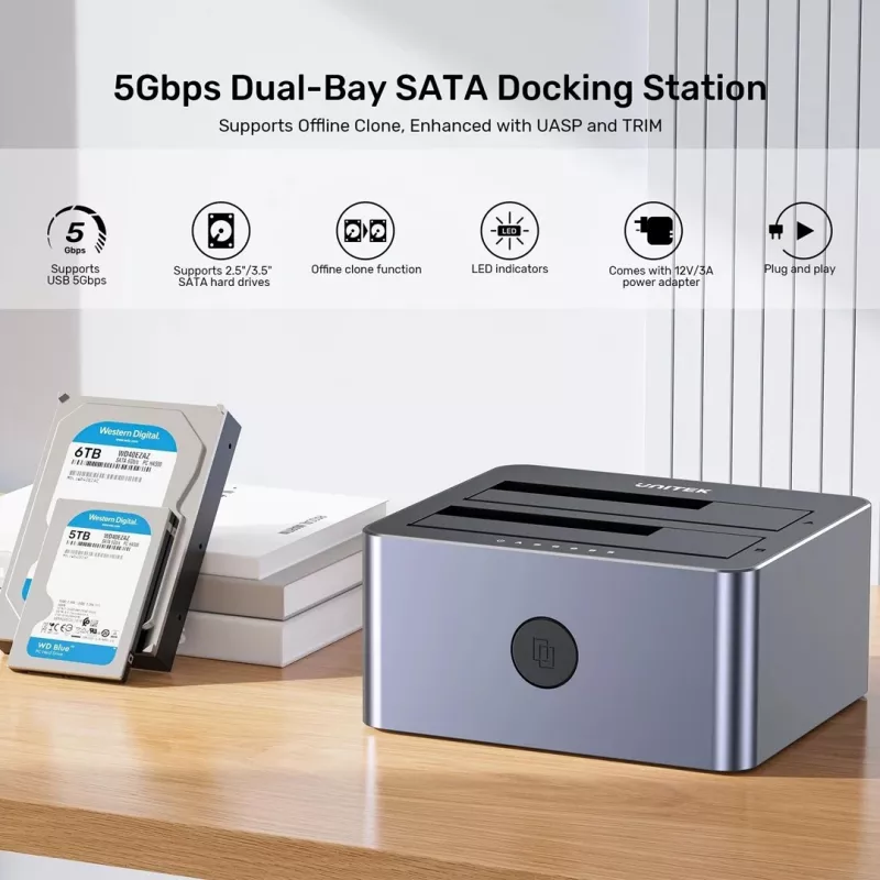 Unitek klonovacia stanica 2X SATA 2,5/3,5 USB 5GB