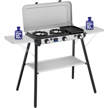 Camping Kitchen 2 Multi Cook Plus, plynový varič sivý, 2 varné zóny 2x 1,8 kW + grilovacia platňa 0,9 kW, model 2025