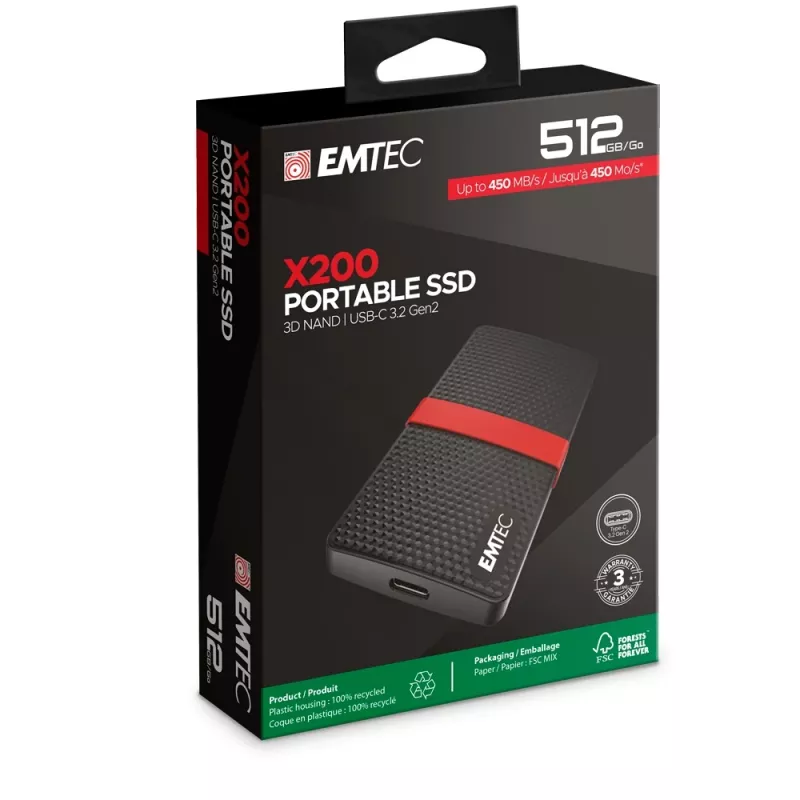 SSD Emtec 512GB USB Type-C 3.2 Gen 1 čierna červená X200