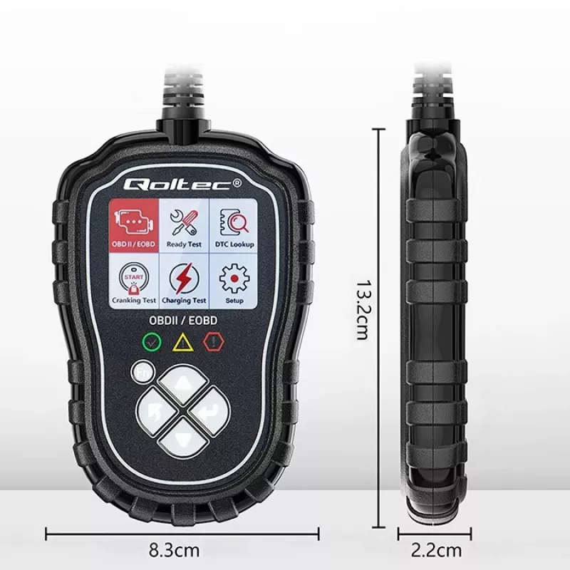 OBDII diagnostický tester QOLTEC ProLine 50685 — automobilový OBD-II skener pre 8V/25V systémy