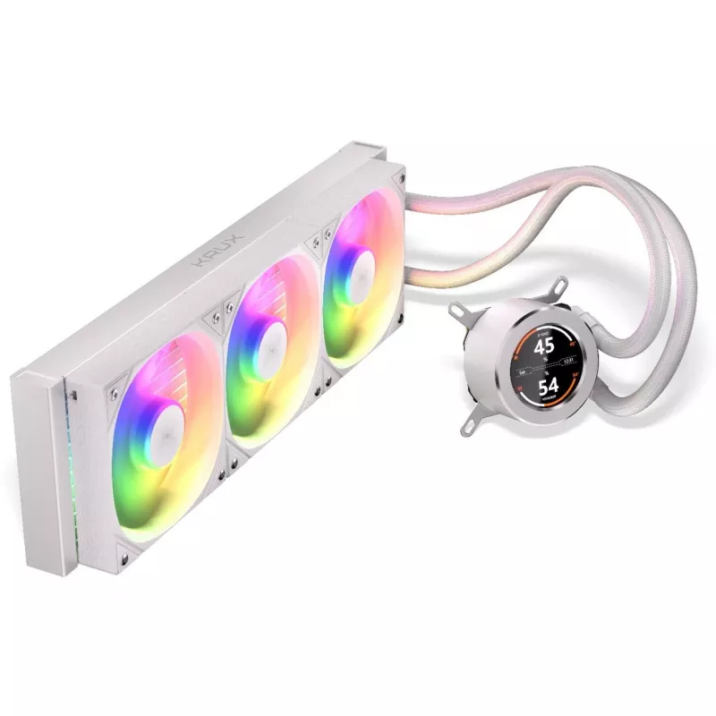 KRUX HydroGlance 360 ARGB vodné chladenie AIO s LCD, 360 mm, biele