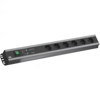 Rozvodná jednotka Bachmann 300.012, PDU Basic, 6 AC výstupov, 2HE, 2 m kábel, čierna/sivá
