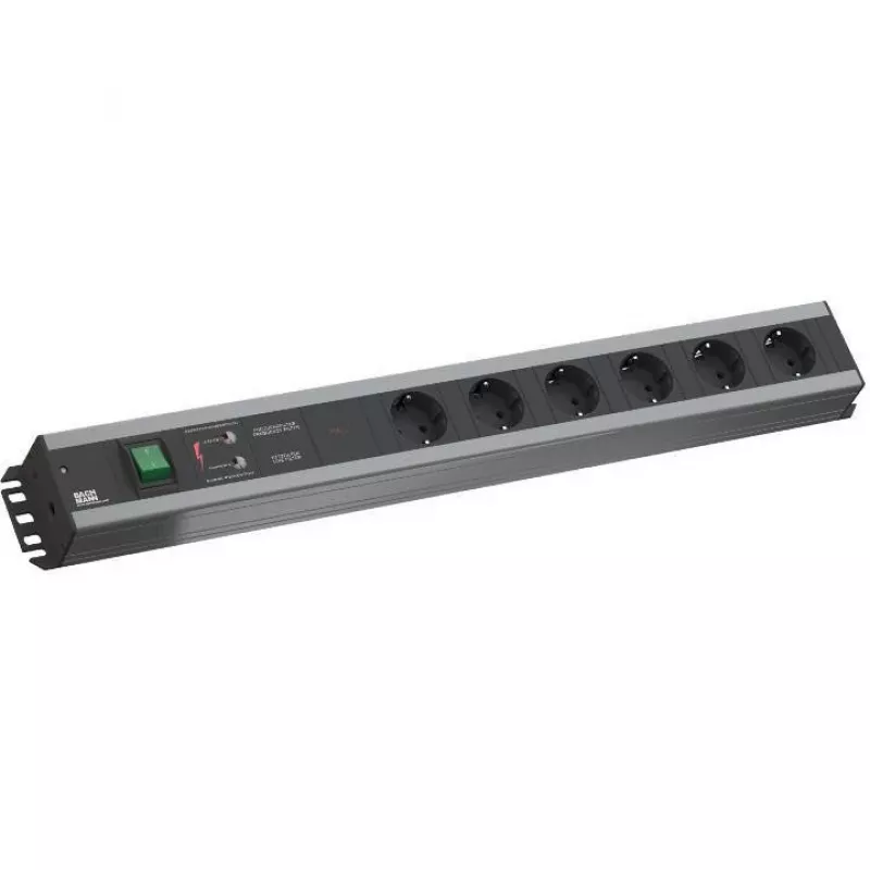 Rozvodná jednotka Bachmann 300.012, PDU Basic, 6 AC výstupov, 2HE, 2 m kábel, čierna/sivá