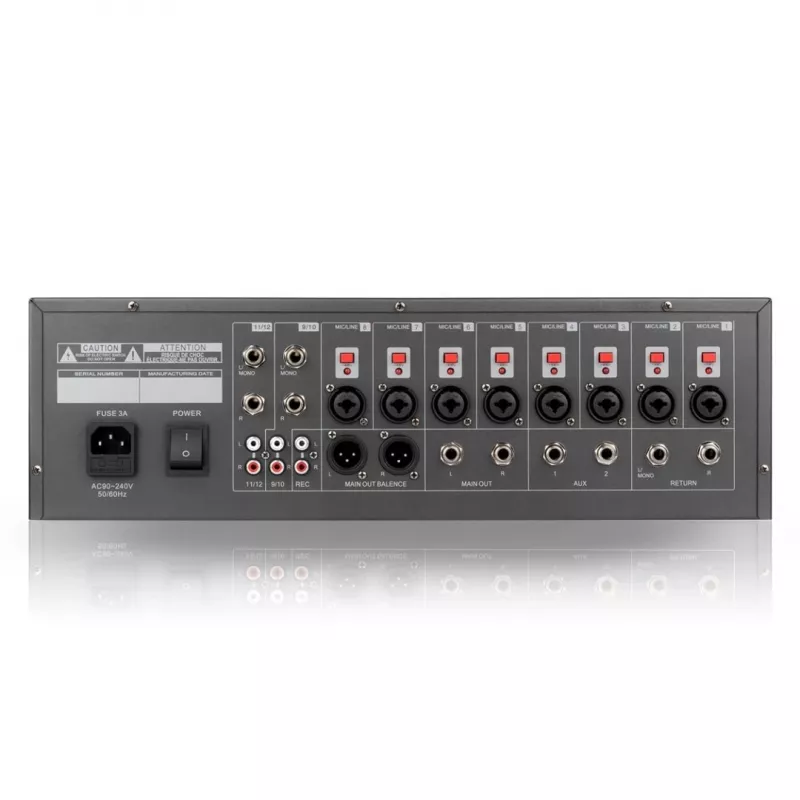RM12 FX - analógový mixér s Bluetooth DSP EQ MP3 Phantom, 12 kanálov
