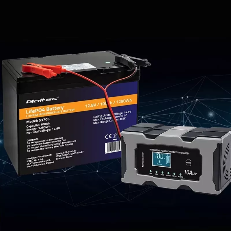 Nabíjačka QOLTEC 52493 12V 10A s funkciou opravy pre AGM batérie