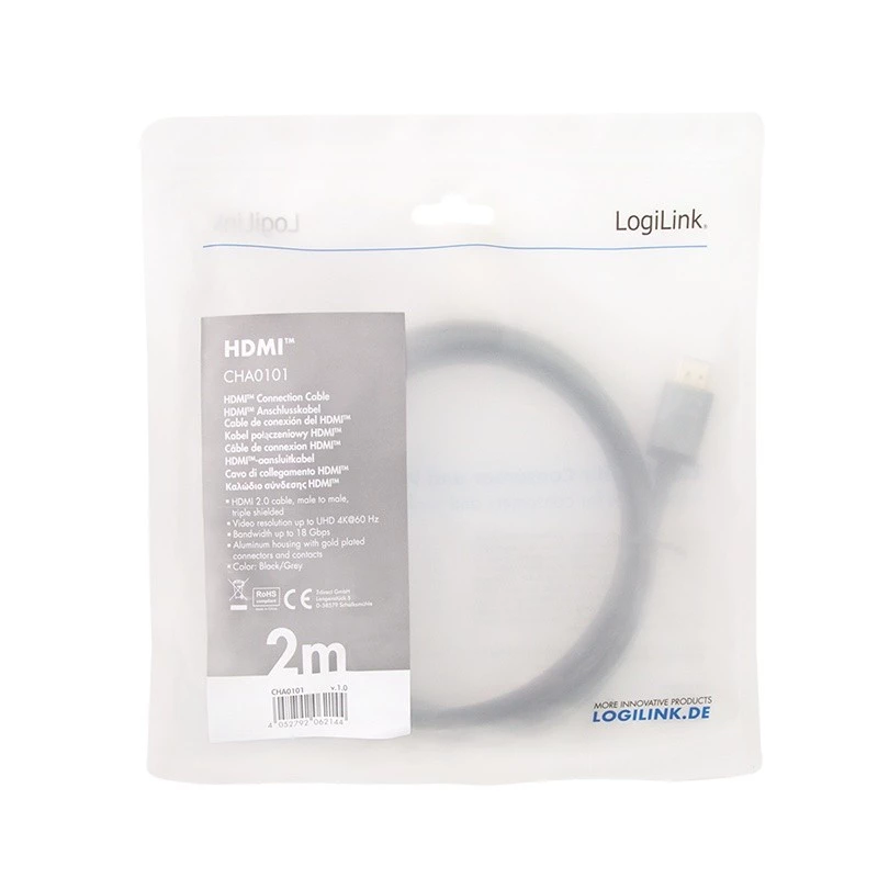 LogiLink CHA0101 HDMI-AV kábel čierno-sivý 2m HDMI na HDMI konektor samec
