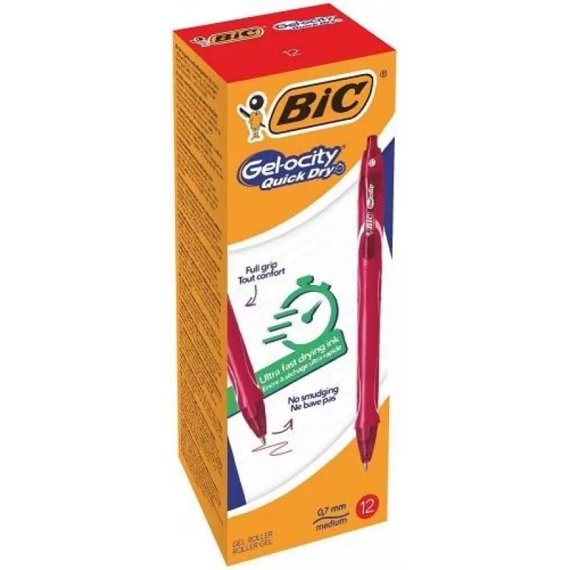 BIC gélové pero Gelocity QUICK DRY červené, balenie 12 ks 494671