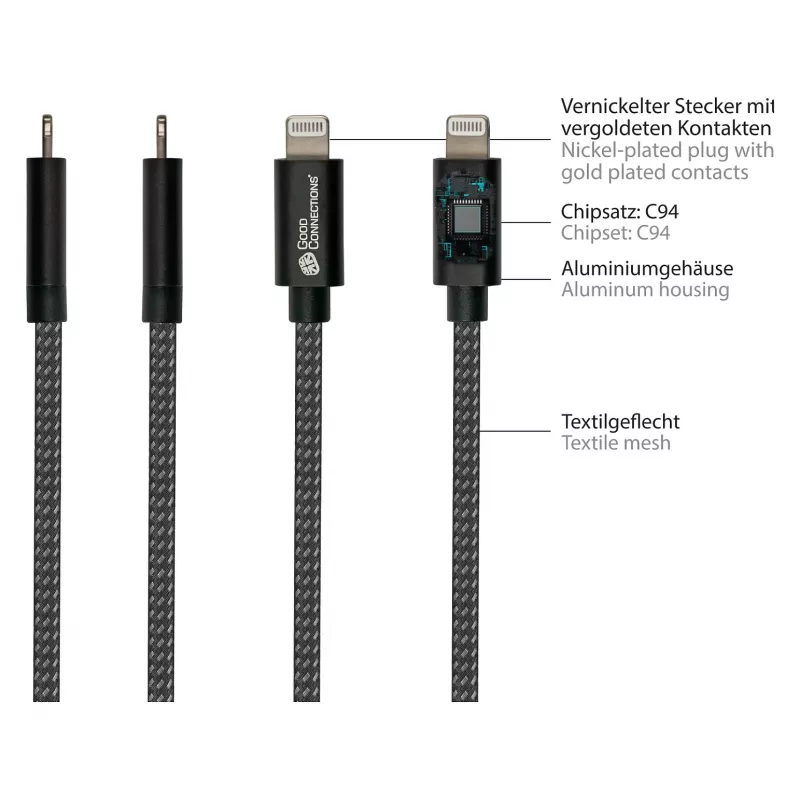 Good Connections USB 2.0 nabíjací a dátový kábel pre iPhone/iPad/iPod USB-C konektor samec na Lightning - Kvalitne spracovaný a oficiálne od Apple ce