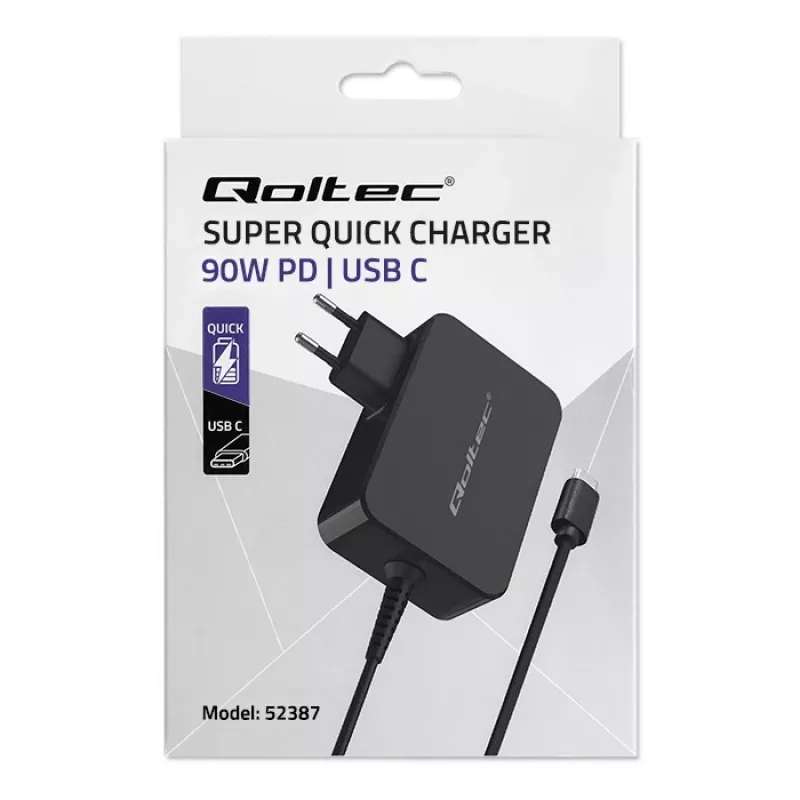 GaN napájací zdroj QOLTEC 52387 90W 1x USB‑C 5–20V