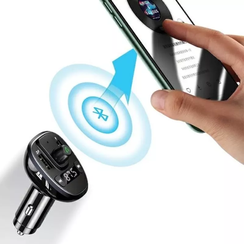 USAMS US-CC115 C21 FM vysielač do auta s duálnou USB nabíjačkou, Bluetooth 5.0, 3,4 A, čierny