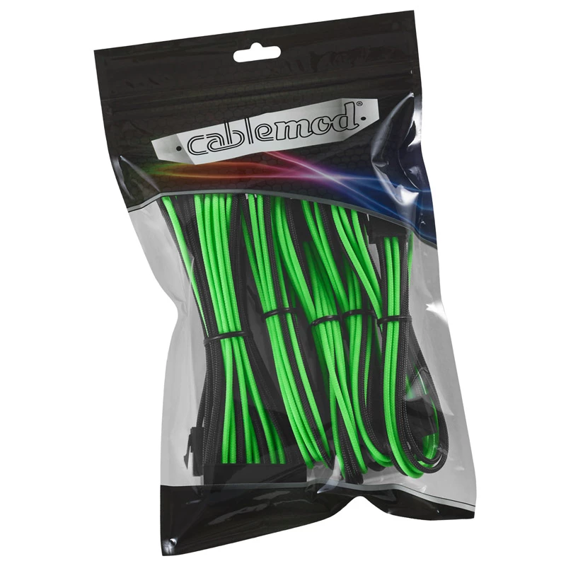 Sada predlžovacích káblov CableMod CM-CAB-CKIT-N86KKLG-R — 8+6-pin napájacie predlžovacie káble, čierna/zelená