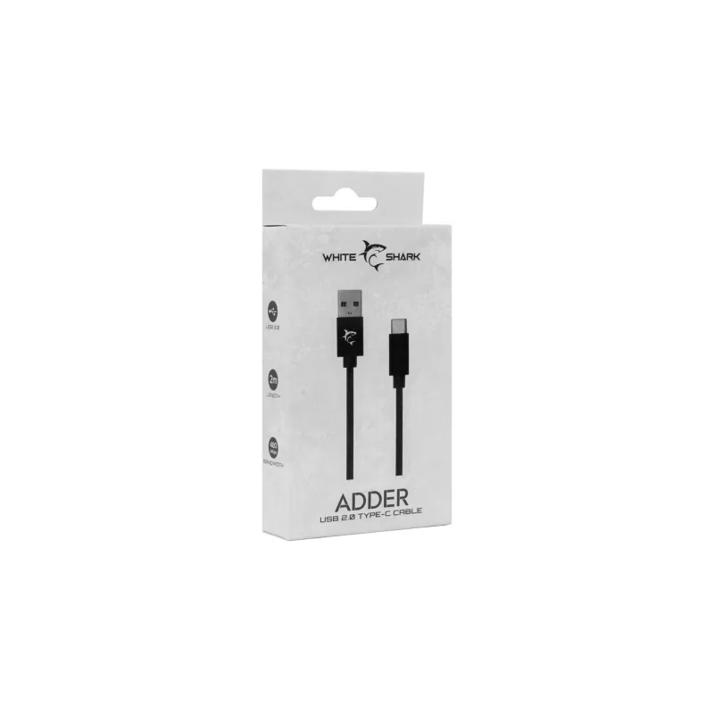 Kábel USB na USB-C White Shark Adder 2 m – nabíjací a dátový kábel, biely