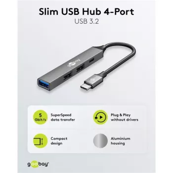 Goobay Slim 4-portový USB hub, USB-C™ na USB-C™/USB-A, USB 3.2 (74459)