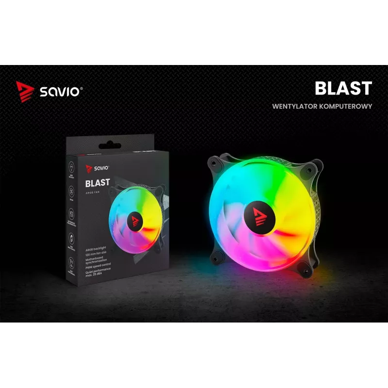 SAVIO Blast 120mm ARGB PWM ventilátor do skrine - čierny